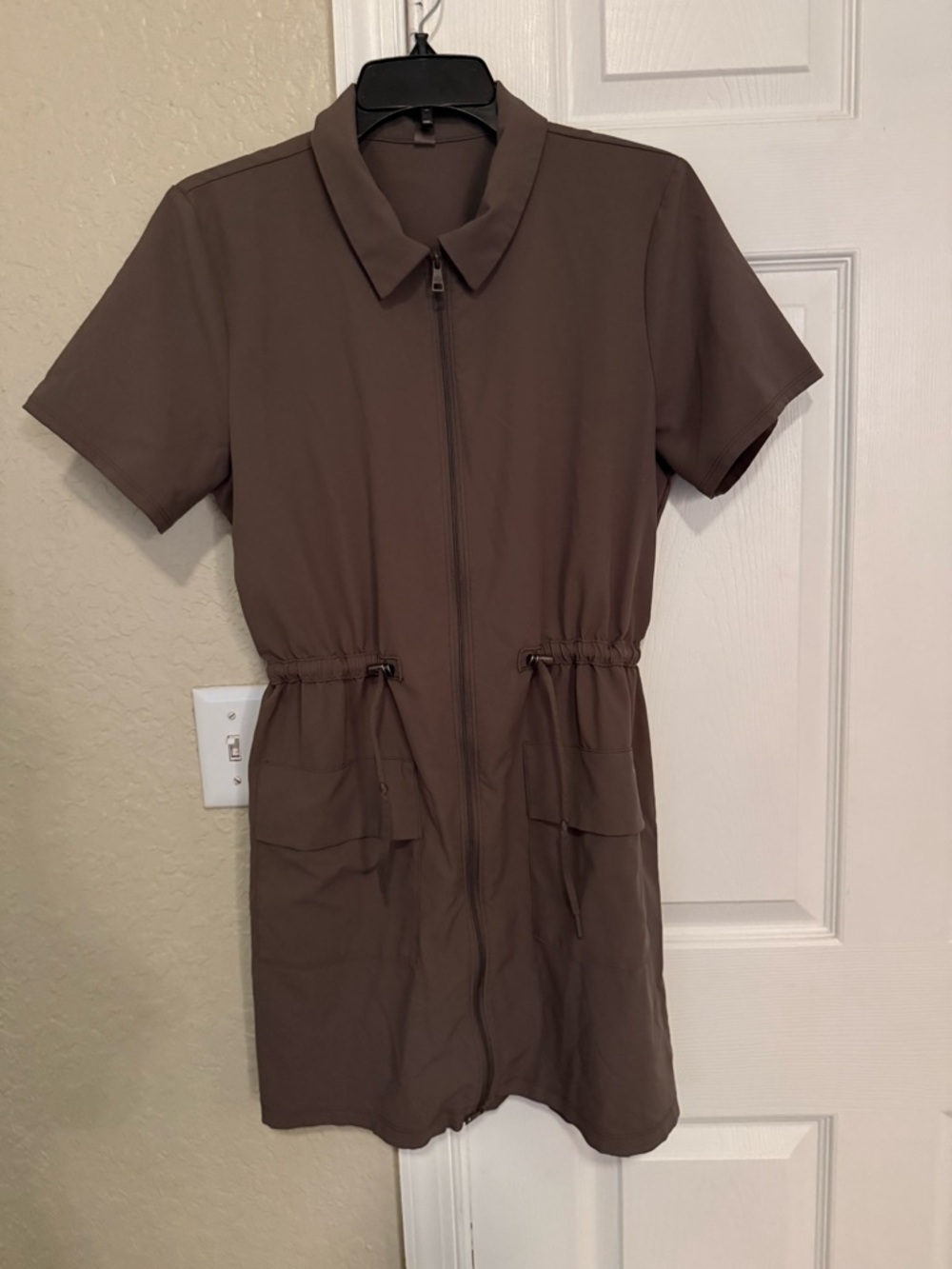 Beyond Yoga Brown Zip-Front Mini Dress